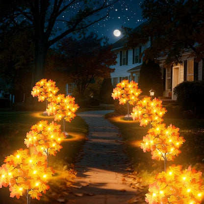 Capoda 2 Pack Fall Solar Lights Decorations Maple Leaf Led Outdoor Waterproof Solar Lights Decor for Autumn Thanksgiving Harvest Party Outside Home Yard Garden Porch Pathway Decor Supplies