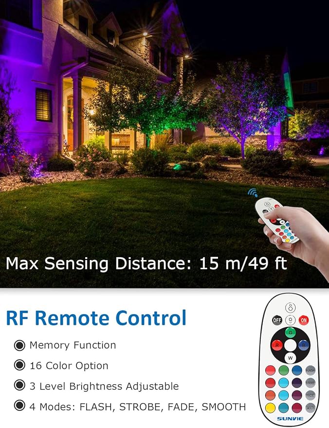 SUNVIE 12W RGBW Color Changing Low Voltage Landscape Lights Remote Control Waterproof LED Landscape Lighting for | Lumora