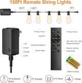 150FT Outdoor String Lights with Remote, Garden Patio Decor with 2500K Warm White, 75+3 LED Edison Bulbs, Support | Lumora