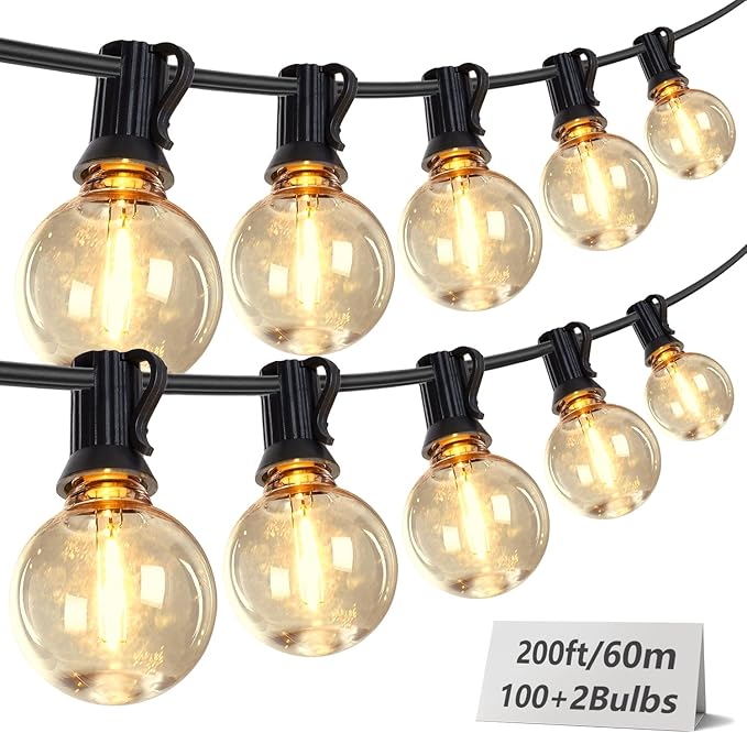 200FT Outdoor String Lights, Weatherproof Patio Lights with 100 LED G40 Globe Shatterproof Bulbs, Connectable Commercial Outside Decor Hanging Lamp for Backyard Deck Bistro Party Cafe, Black