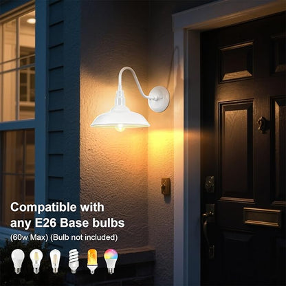 10'' Diameter Outdoor Gooseneck Barn Light Fixture with Wall Mount, White Exterior Waterproof Porch Barn Door Wall Lantern, Farmhouse Outdoor Wall Sconce, 1 Pack, LM2201-WH