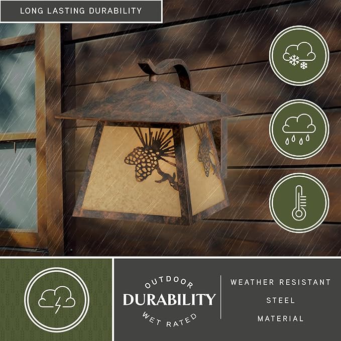 VAXCEL Whitebark 9.75 in. H 1-Light Olde World Patina Rustic Pine Cone Outdoor Wall Sconce Made of Durable Steel | Lumora