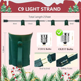 C9 Light Strand, 25Ft Outdoor String Lights Christmas Stringer with 25 E17 Light Sockets, Outdoor Stringer Set for | Lumora