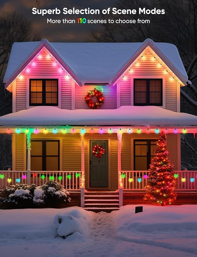 Outdoor String Lights 50FT, 25 Dimmable Color Changing LED Patio Lights with 54 Scene Modes, Warm White LED Bulbs for Outside, Christmas, Work with Alexa, Google, APP Control, IP65 Waterproof
