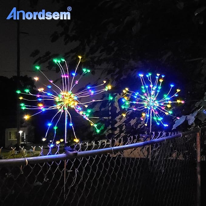Anordsem Solar Garden Lights Outdoor: 4 Pack Bendable Copper Wire with 120 LED Firework Beads - Waterproof Colorful Lighting DIY Decoration Patio Pathway - Gardening Gifts for Homeowner