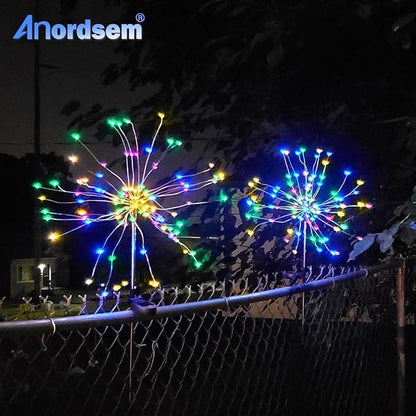 Anordsem Solar Garden Lights Outdoor: 4 Pack Bendable Copper Wire with 120 LED Firework Beads - Waterproof Colorful Lighting DIY Decoration Patio Pathway - Gardening Gifts for Homeowner