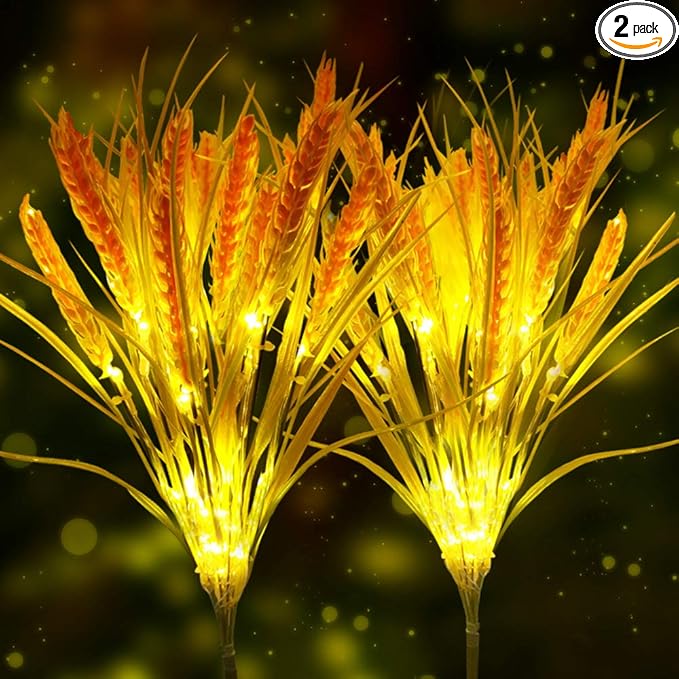 Idefair Solar Flowers Lights Outdoor, 2 Pack Solar Garden Stake Light Wheat Ear LED Waterproof for Outside Yard Pathway Lawn and Wedding