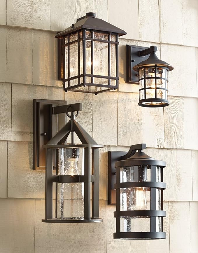 Kathy Ireland Sierra Craftsman Art Deco Outdoor Wall Light Fixture Rubbed Bronze Brown Steel 11" Frosted Seeded | Lumora