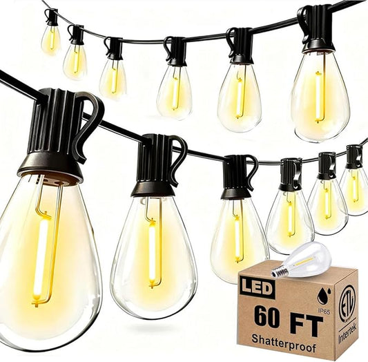 smareal 60FT Outdoor String Lights, LED Patio Lights with 16+1 Shatterproof S11 Edison Bulbs,Waterproof Hanging Lights for Backyard Deck Porch Party Decor Commercial Use 2700K