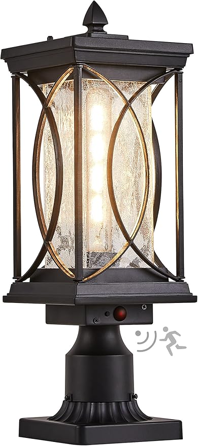 Motion Outdoor Post Lantern Dusk to Dawn Pillar Lamp with 3 Inch Pier Mount Adapter, Black Pole Light Aluminum with | Lumora