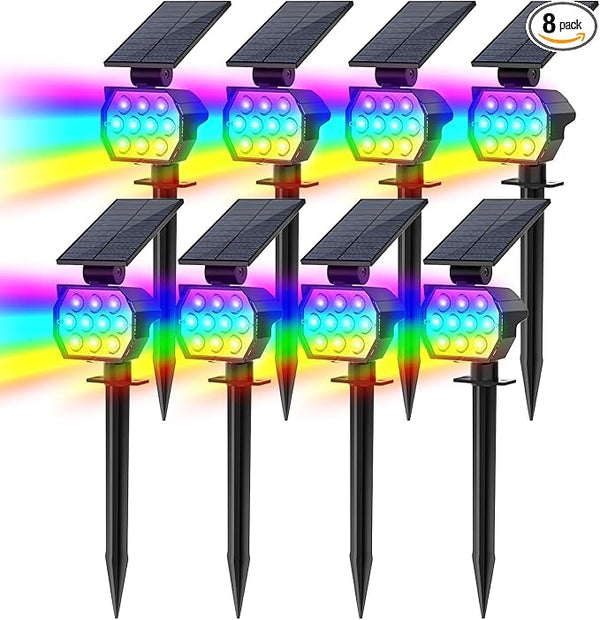 Solar Spot Lights Outdoor Color Changing, [7 Modes/8 Pack] Christmas IP67 Waterproof Landscape Spotlights, Dusk to | Lumora