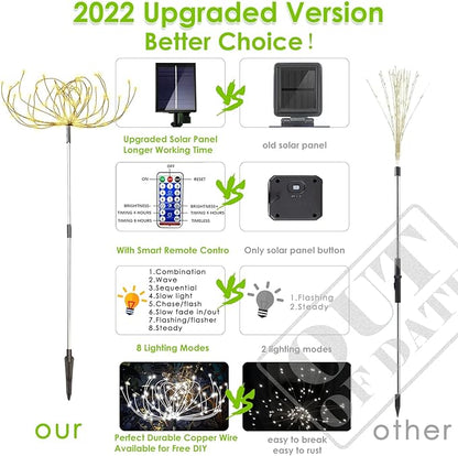 Solar Garden Lights Outdoor Decor, 3 Pack 360 LED Solar Fireworks Lights Waterproof 8 Modes Starburst Lights with Remote, Solar Flower Lights for Pathway Patio Yard Christmas Decorations(Cold White)