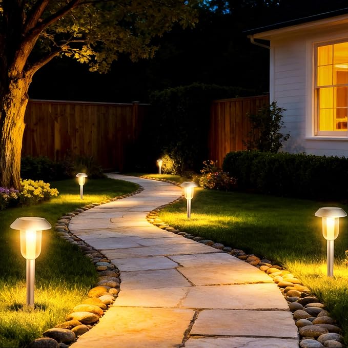 Solar Pathway Lights Outdoor, 8 Pack Solar Powered Garden Lights, 3000K Warm White LED, Waterproof Walkway Decor Landscape Lighting, Auto On/Off, Outdoor Path Light for Garden, Yard, Driveway, Lawn