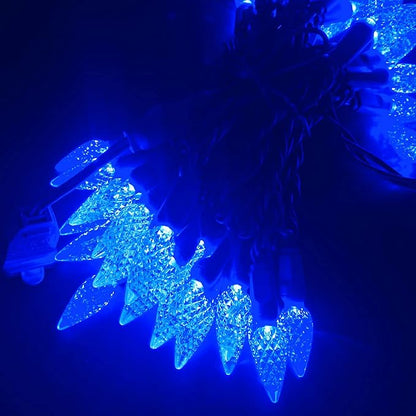 UL Listed 50 Count C6 Led Christmas Lights,C6 Strawberry Christmas Light Bulbs,Outdoor Led String Lights for Garden Patio Trees Lighting Decoration,17 Feet Green Wire (Blue)