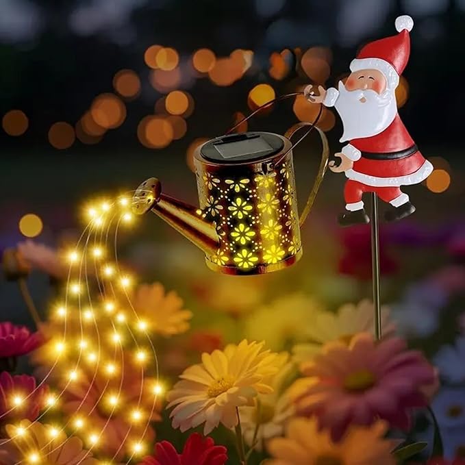 Christmas Solar Kettle Lights, Light Solar Santa Claus Watering Can LED Light, Waterproof Solar Powered Lawn Decorative Lights for Outdoor Christmas Pathway Decoration (Warm White A, Kettle Lights)
