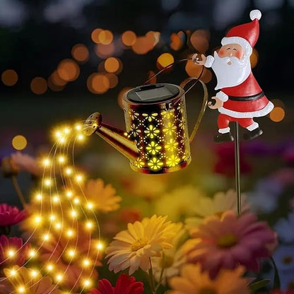 Christmas Solar Kettle Lights, Light Solar Santa Claus Watering Can LED Light, Waterproof Solar Powered Lawn Decorative Lights for Outdoor Christmas Pathway Decoration (Warm White A, Kettle Lights)