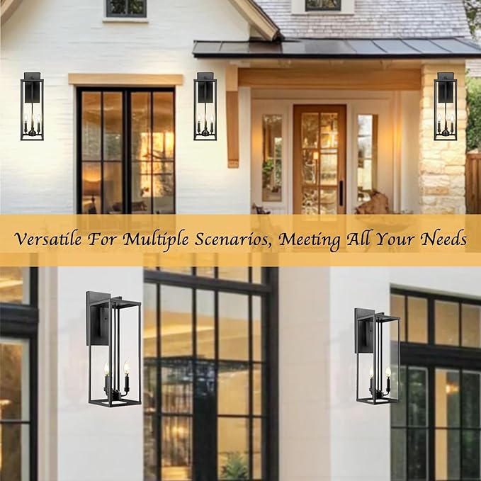Bestshared Large Outdoor Wall Sconce, 24'' Modern Black Outdoor Wall Lantern, 3-Light Clear Glass Porch Light | Lumora