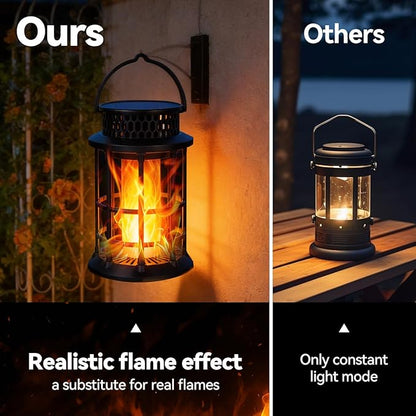 ELUTENG Solar Lantern Outdoor Lights Flickering Flame Solar Lanterns Lights 1200mAh Hanging Lantern Decorative, Outdoor Waterproof, Flame Torches for Outside Patio Pathway Yard Decorations