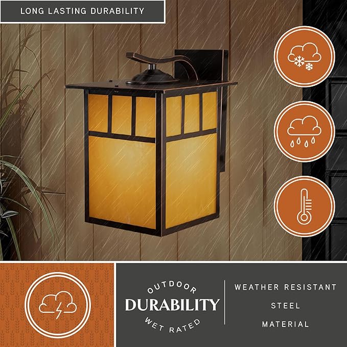 VAXCEL Mission 12.5 in. H 1-Light Burnished Bronze Mission Outdoor Wall Sconce Made of Durable Steel, Honey Opal | Lumora