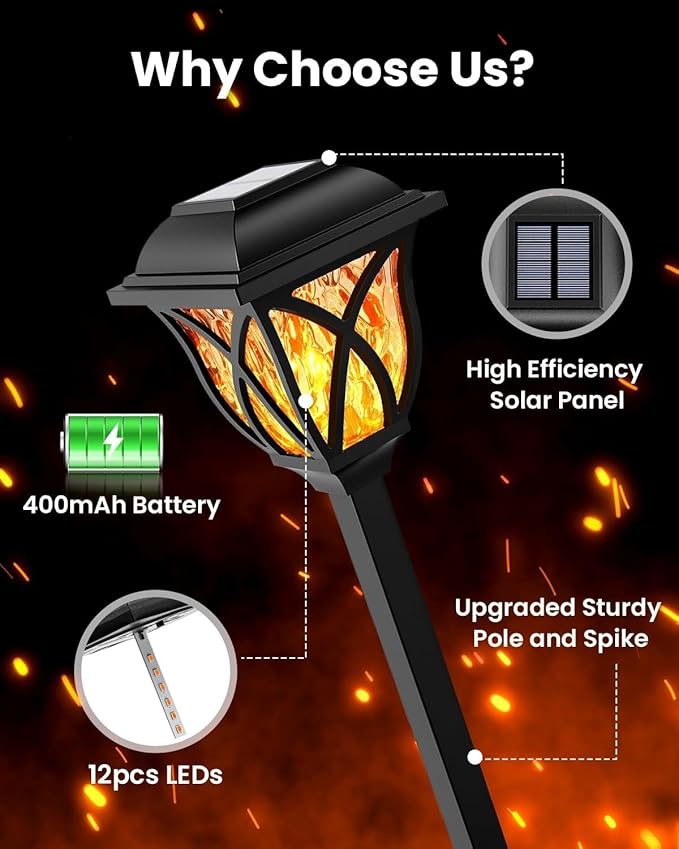 Solar Lights Outdoor Garden 6 Pack LED Garden Waterproof Solar Powered Pathway Lights for Yard Patio Landscape Walkway Path (Flickering Flame)