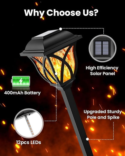 Solar Lights Outdoor Garden 6 Pack LED Garden Waterproof Solar Powered Pathway Lights for Yard Patio Landscape Walkway Path (Flickering Flame)