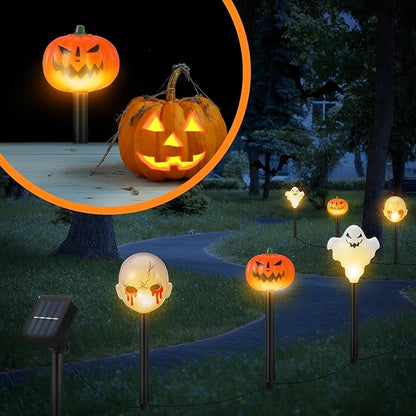 6 Pack Halloween Decorations Outdoor Solar Stake Lights Halloween Lights Waterproof for Garden Patio Yard Pathway Grave Lawn Porch Party Decor(Purple Ghost)