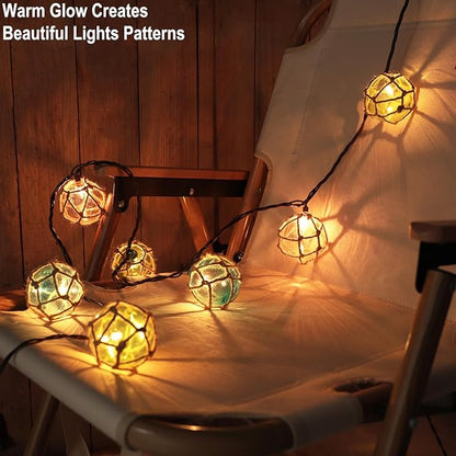 Decorative String Lights Plug in with 10 Incandescent Bulbs, Nautical Fishing Float String Lights Connectable Weatherproof for Indoor Home Tiki Bar Decor and Outdoor Patio Decorations (Three-color)