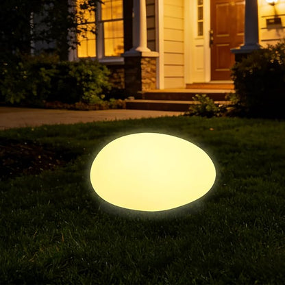 Solar Powered Outdoor Lights - Waterproof Garden Path Lighting, Pebble Shape Landscape Lights for Yard, Lawn, Patio, Walkway, Warm Light