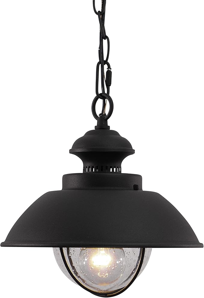 VAXCEL Harwich 1 Light Black Coastal Outdoor Barn Dome Pendant Clear Glass