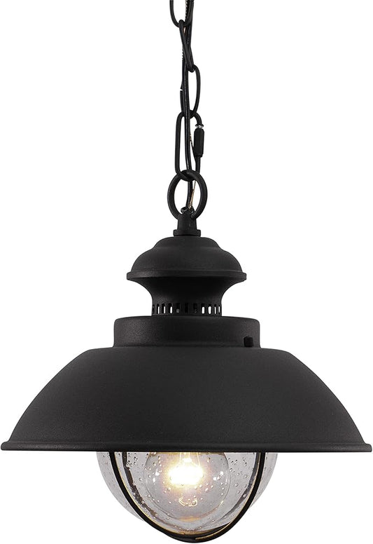 VAXCEL Harwich 1 Light Black Coastal Outdoor Barn Dome Pendant Clear Glass