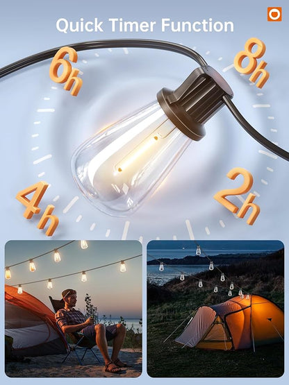 addlon 78FT(72+6) Solar String Lights Outdoor, Waterproof Solar Powered Outside Lights with Remote & USB Port, ST38 LED Shatterproof Bulbs, Dimmable Solar Light for Camping Backyard Porch