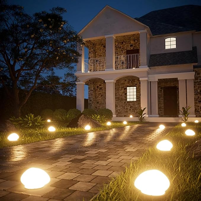 Solar Glass Garden Pebbles, Solar Rock Pathway LED Lights, Pebble Shape Rock Light Outdoor Waterproof Landscape Night Lights, for Garden Path, Stair, Lawn, Patio, Yard Party Decoration (Warm* 3)