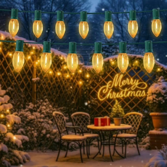 C9 Christmas Lights Outdoor, 50FT Waterproof Warm White 2700K LED String Lights for Roofline Xmas Tree Patio | Lumora