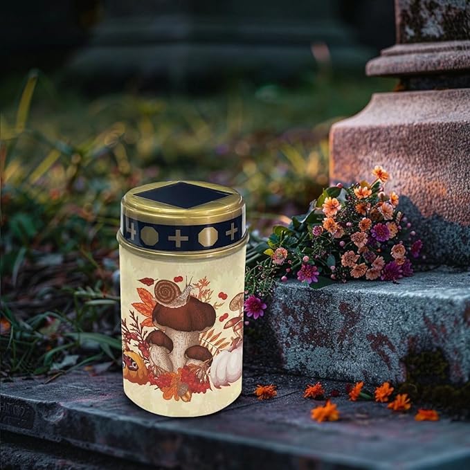 Mushroom Solar Memorial Lights for Graves for Men Outdoor Waterproof Garden Stake Cross Lights for Grave Cemetery Garden Decor Solar Cross for Patio Pathway Memorial Decoration