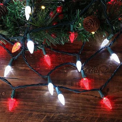 Brizled C5 Christmas String Lights, 33ft 100 LED Christmas Tree Lights, 120V Connectable Faceted Xmas String Light Indoor Outdoor Xmas Lighting for Home Tree Roof Party Decor, Red & Cool White, 2 Pack