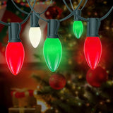 25Ft C9 LED Christmas Lights Outdoor Indoor, Multicolor Red Green White Vintage String Lights, Connectable Holiday | Lumora