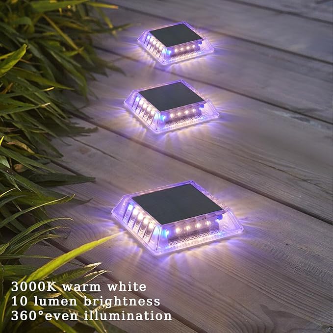 LEDES Solar Deck Lights Outdoor, IP68 Waterproof Step Lights, Solar Powered Driveway Lights, Natural White 4000K LED Lights, Stick on Garden Steps Yard Fence Patio Pathway Dock, Square(4 Pack)