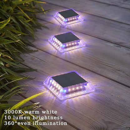 LEDES Solar Deck Lights Outdoor, IP68 Waterproof Step Lights, Solar Powered Driveway Lights, Natural White 4000K LED Lights, Stick on Garden Steps Yard Fence Patio Pathway Dock, Square(4 Pack)