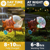 Solar Lights Outdoor Highland Cow Decor with Crackle Glass Globe Lights - Cute Metal Cow - Garden Figurine Light | Lumora