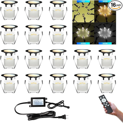LED Outdoor Deck Lights, Φ30mm 3CCT Low Voltage 12V, 16 Pack Black IP65 Waterproof, Electric Wired Mini Recessed Under Landscape Lighting for Yard Stair Step Floor Riser