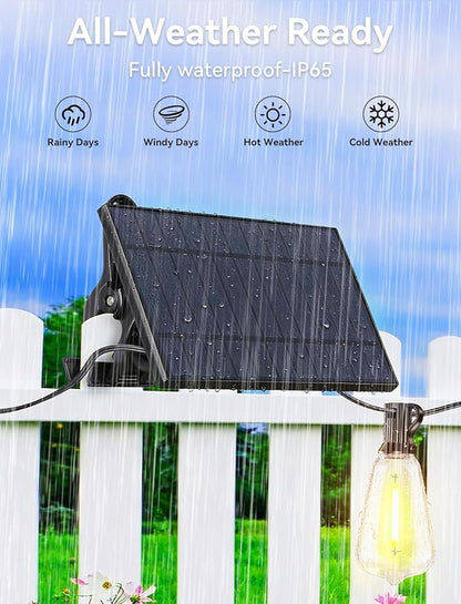 Brightever 75FT Solar String Lights Outdoor Waterproof with Remote, 34+1 Shatterproof ST38 LED Bulbs, 3 Lighting Modes & Warm White, Dimmable Outdoor Solar Lights for Backyard, Bistro, Deck
