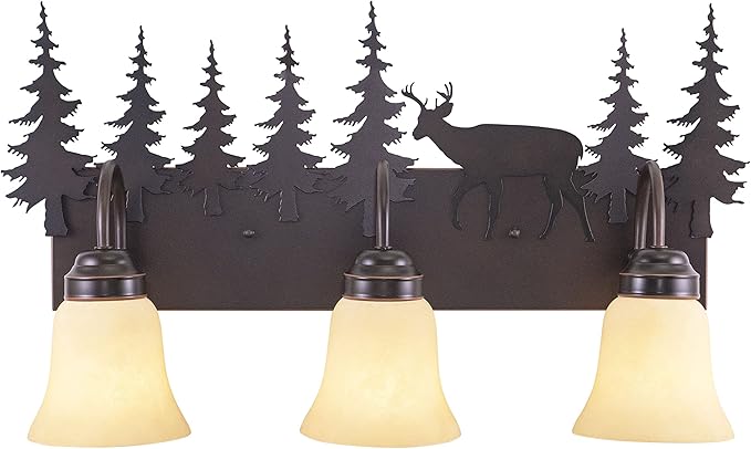 VAXCEL Bryce 3-Light 24.75 inch Wide Burnished Bronze Rustic Cabin Bathroom Vanity Lighting Fixture, Amber Flake | Lumora