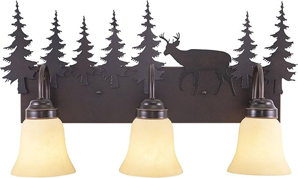 VAXCEL Bryce 3-Light 24.75 inch Wide Burnished Bronze Rustic Cabin Bathroom Vanity Lighting Fixture, Amber Flake | Lumora