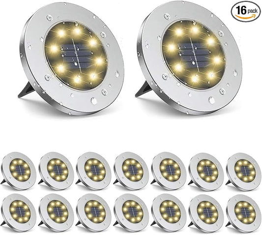ZGWJ Solar Ground Lights,16 Pack Waterproof Solar Garden Lights, Upgraded Outdoor Garden Waterproof Bright in-Ground Lighting, Landscape Lighting for Pathway,Yard,Deck,Lawn,Patio,Walkway Warm White