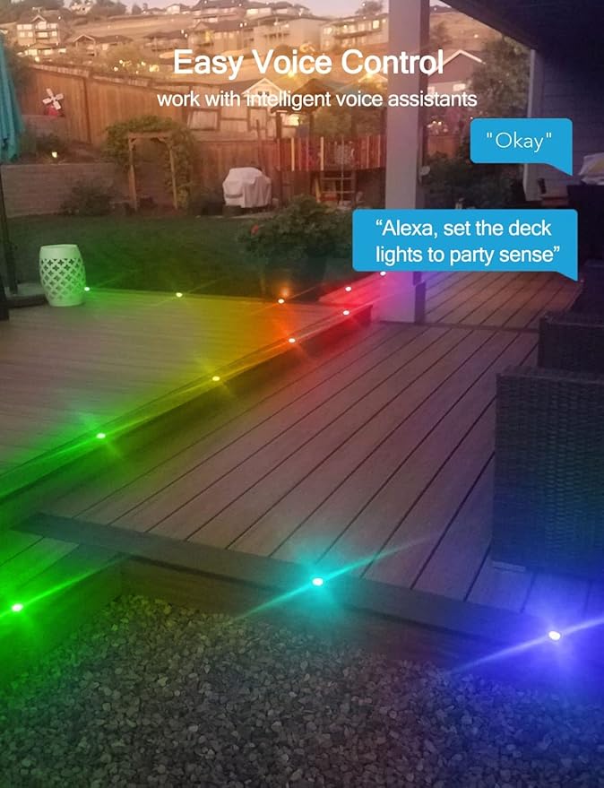 Sumaote LED Deck Lights Kit, 30Pack 1.22" WiFi RGBW+IC Multicolor Dynamic Recessed Low Voltage Deck Lighting Work with Alexa/Google Home, IP67 Waterproof 12V Step Lights Outdoor for Garden Yard Stair