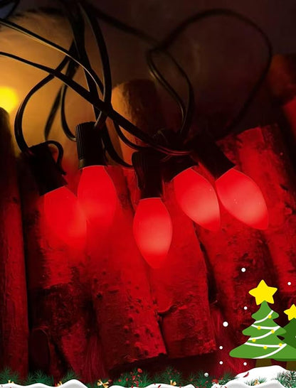25Ft Red Chritsmas Lights Outdoor, C7 Vintage String Lights with 27 Red Baked Incandescent Bulbs, Hanging Patio Lights for Porch Roofline Christmas Tree Garden Pathway Indoor Decor