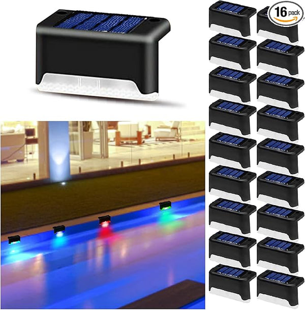 K.E.J. 16pcs Solar Lights Outdoor Waterproof Color Changing - Solar-Powered Yard Pathway Lighting LED Step Lights | Lumora