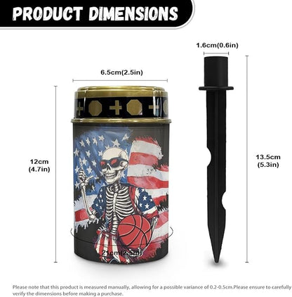 USA Flag Basketball Cemetery Solar Lights for Grave Set of 2 Decorative Grave Waterproof Powered Solar Lights for Cemetery Gravesite Memorial Gift Grave Lamp
