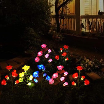Homeleo [Upgraded 6 Flowers] Garden Solar Decorative Lights, Outdoor Waterproof Realistic Artificial Rose Flowers for Backyard Pathway Porch Step Memorial Cemetery Gravesite Decor, Red