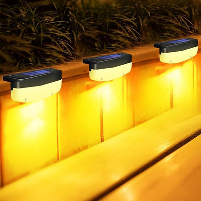 LED Solar Step Lights, 4 Pack Solar Deck Lights Outdoor IP65 Waterproof Pool Side Lighting Decor for Stairs Fence Yard Driveway Pathway Yard Backyard, Warm White